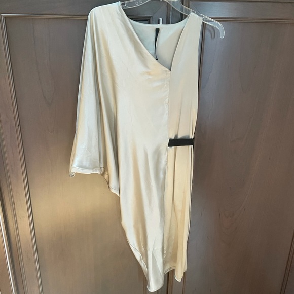 Poleci Dresses & Skirts - Poleci Batwing One Shoulder Silk Mini Exposed Zipper Size 8